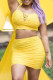 Yellow Fashion Sexy Solid Backless Fold Spaghetti Strap Sleeveless Two Pieces