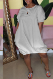 Grey Casual Gradual Change Patchwork O Neck Ball Gown Dresses