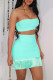 Cyan Fashion Sexy Solid Tassel Backless Strapless Sleeveless Two Pieces