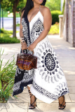 Black Sexy Print Halter Irregular Dress Dresses