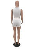 White Casual Sportswear Letter Print Basic O Neck Sleeveless Two Pieces