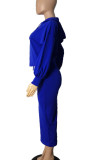 Blue Casual Solid Split Joint Hooded Collar Long Sleeve Two Pieces