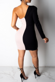 Pink Sexy Solid Split Joint One Shoulder Pencil Skirt Dresses