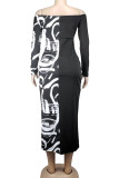Red Sexy Print Patchwork Off the Shoulder Pencil Skirt Dresses
