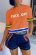 Orange Fashion Casual Letter Print Patchwork O Neck Short Sleeve Two Pieces