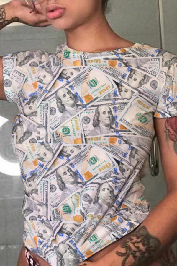 Multicolor Casual Print Patchwork O Neck T-Shirts