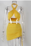 Red Sexy Solid Hollowed Out Halter Sleeveless Two Pieces