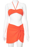 Pink Sexy Solid Patchwork Frenulum Asymmetrical Strapless Sleeveless Two Pieces