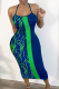 Green Sexy Print Split Joint Spaghetti Strap Pencil Skirt Dresses