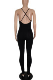 Burgundy Casual Solid Patchwork Spaghetti Strap Skinny Jumpsuits