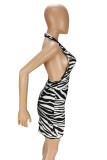 Black Fashion Sexy Print Backless Halter Sleeveless Dress