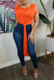 Orange Sexy Solid Patchwork O Neck T-Shirts