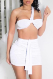 White Sexy Solid Patchwork Strapless Sleeveless Two Pieces