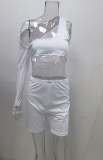 Pink Casual Solid Hollowed Out One Shoulder Long Sleeve Two Pieces