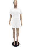 White Casual Solid Patchwork O Neck Short Sleeve Two Pieces