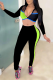 Fluorescent Green Sexy Solid Patchwork V Neck Long Sleeve Two Pieces