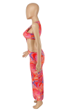 Pink Sexy Print Hollowed Out O Neck Pencil Skirt Dresses