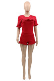 Red Fashion Casual Solid Split Joint O Neck Regular Romper