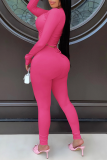 Pink Sexy Solid Patchwork O Neck Long Sleeve Two Pieces