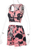 Pink Casual Print Patchwork U Neck Sleeveless Two Pieces