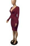 Color Blue Sexy Solid Patchwork V Neck Pencil Skirt Dresses