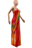 Red Sexy Print Patchwork Spaghetti Strap Straight Dresses