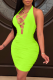 Fruit Green Sexy Solid Hollowed Out Halter Pencil Skirt Dresses