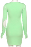 Green Sexy Solid Hollowed Out O Neck Pencil Skirt Dresses