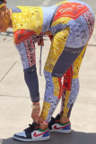 Colour Sexy Print Patchwork V Neck Skinny Jumpsuits