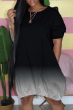 Grey Casual Gradual Change Patchwork O Neck Ball Gown Dresses