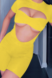 Yellow Casual Solid Split Joint Strapless Short Sleeve Two Pieces