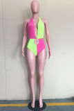 Multicolor Fashion Sexy Patchwork Hollowed Out Backless Swimwears