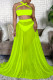 Fluorescent Green Sexy Solid Patchwork Mesh Swimwears Three pieces