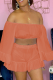Tangerine Red Casual Solid Patchwork Off the Shoulder Long Sleeve Two Pieces