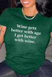 Ink Green Casual Letter Print Patchwork O Neck T-Shirts