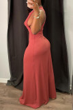 White Sexy Casual Solid Slit O Neck Sleeveless Dress