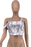 White Fashion Sexy Print Backless Spaghetti Strap Tops