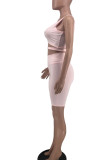Pink Sportswear Solid Hollowed Out Patchwork U Neck Sleeveless Two Pieces