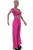Pink Fashion Casual Solid Vests Pants Square Collar Two Pieces