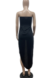 Blue Sexy Solid Patchwork Strapless Irregular Dress Dresses