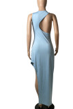 Red Sexy Solid Patchwork Backless Asymmetrical O Neck Vest Dress Dresses