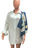 White Casual Solid Patchwork Asymmetrical Turndown Collar Shirt Dress Dresses