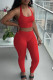 Red Casual Solid Bandage Patchwork Halter Sleeveless Two Pieces