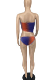 Multicolor Sexy Print Patchwork Asymmetrical Swimwears