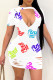 White Fashion Casual Letter Print Ripped Hollowed Out O Neck Short Sleeve Dress Dresses