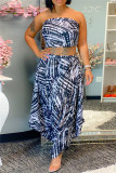 Black White Fashion Sexy Print Bandage Backless Strapless Sleeveless Two Pieces