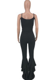 Black Sexy Casual Solid Split Joint Backless Spaghetti Strap Sleeveless Two Pieces