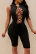 Black Sexy Casual Solid Bandage Hollowed Out Skinny Romper