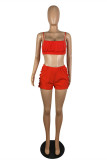 Red Sexy Casual Solid Backless Spaghetti Strap Sleeveless Two Pieces