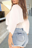 White Casual Solid Bandage Hollowed Out Patchwork V Neck Tops